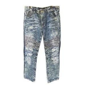 Brooklyn Xpress Moto Jeans Mens 40x34 Blue Acid Wash Distressed Cyber Y2K Biker